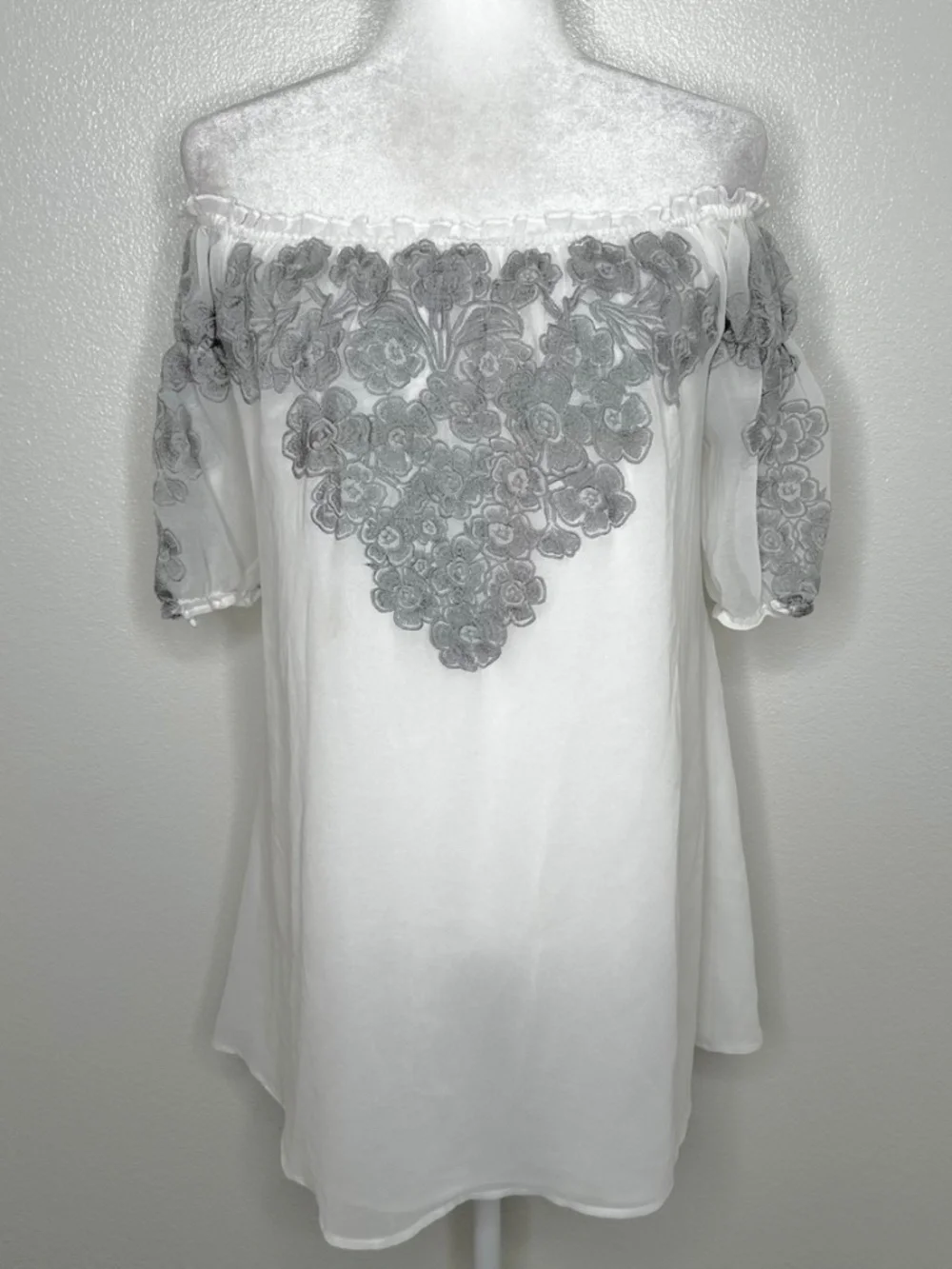 For Love & Lemons Womens White Embroidered Off The Shoulder Mini Dress Size S